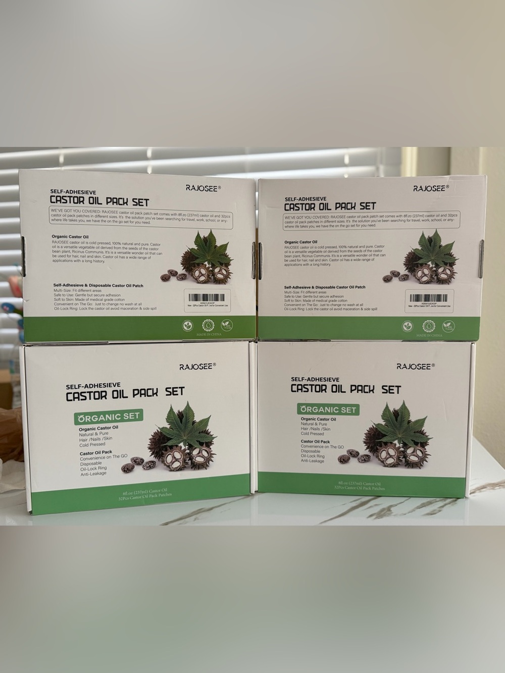 RAJOSEE Self-Adhesive Castor Oil Pack Set - Green & White